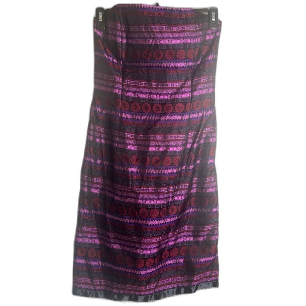 Jessica McClintock Gunne Sax Strapless Purple Mixed Print Cocktail Dress Sz 11